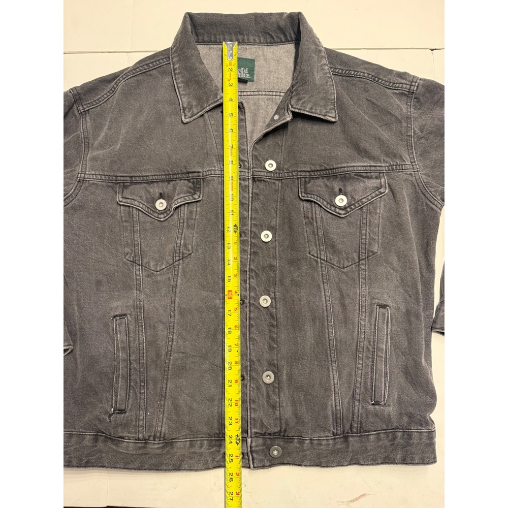 Wild Fable Womens Black Denim Trucker Jacket Faded Oversized Cotton Coat Medium - Picture 4 of 6